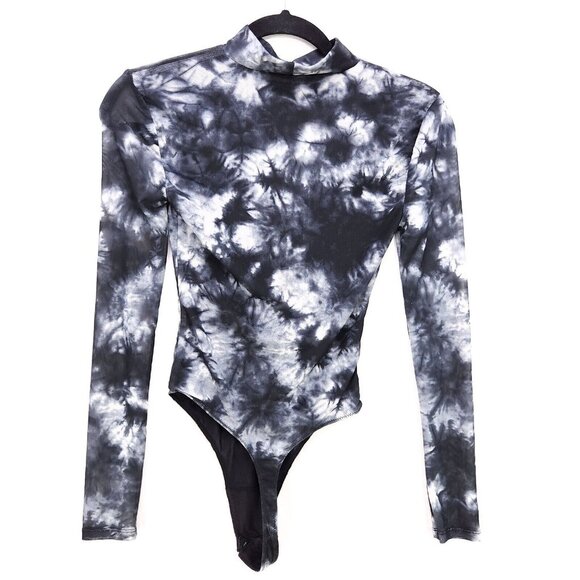 Revolve H:ours Monroe Mesh Bodysuit Black Tie Dye size XS Snap Button - Picture 3 of 13